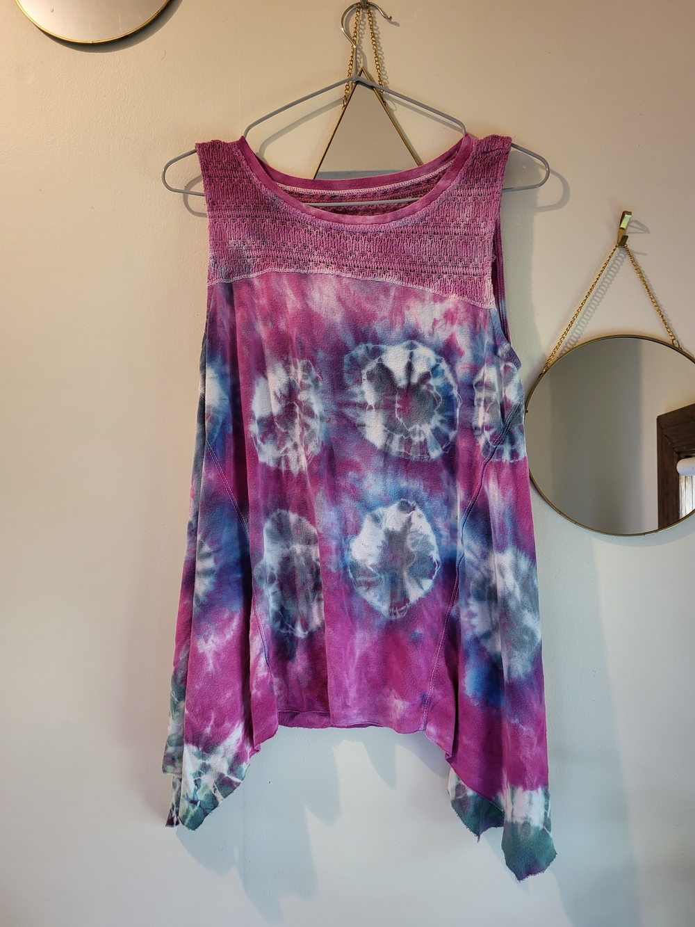 Tie-Dye Sleeveless Swing Tank Top - Pink & Blue, Womens XL